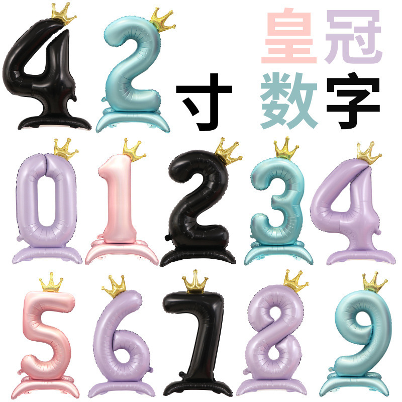 New 42-inch standing crown digital blue pink children's baby first birthday party decorative aluminum film balloon