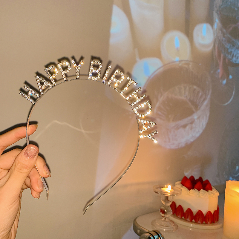 Cross-border happy birthday rhinestone high-end party atmosphere photo props headband headband headwear for women wholesale