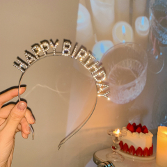 Cross-border happy birthday rhinestone high-end party atmosphere photo props headband headband headwear for women wholesale