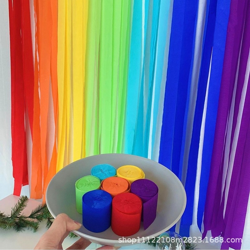 Colorful crepe paper bouquets ribbons paper roll streamers birthday party wedding kindergarten background wall decoration arrangement