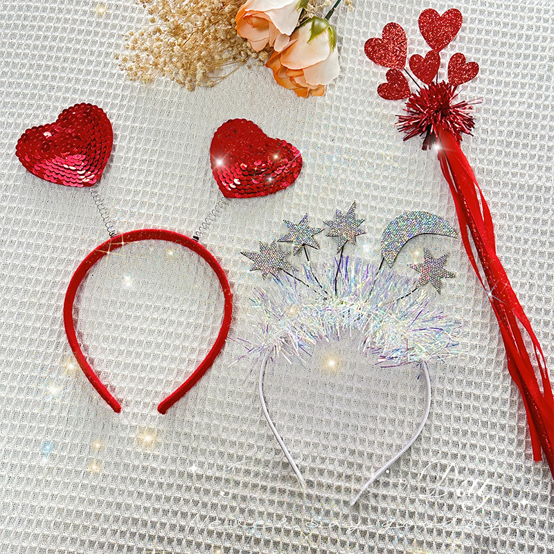 Yiwu hair accessories European and American ins fashion headband holiday party headwear Valentine's Day red sequin love headband