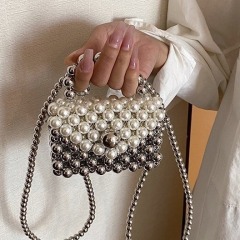 Pearl bag women 2024 new internet celebrity small bag shoulder crossbody bag handwoven pearl bag mini handbag