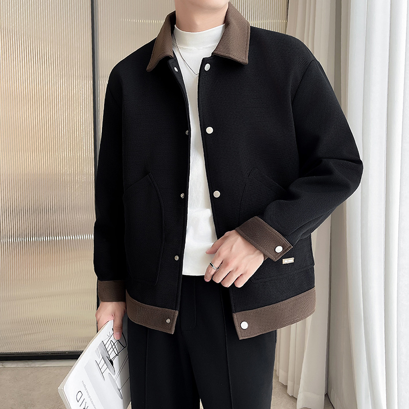 Light and mature style contrasting color jacket men's high-end lapel new versatile jacket top