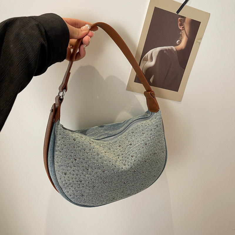 French style diamond bag for women 2024 new fashion retro large capacity denim bag internet celebrity dumpling bag crossbody bag