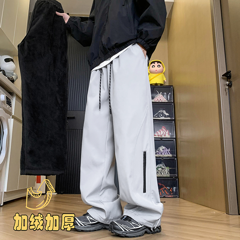 Outdoor mountain climbing pants men's autumn and winter new velvet thickened pants straight workwear casual trousers