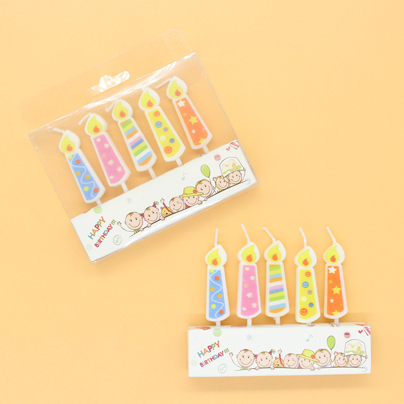 New ins printed flame romantic retro color 5 PVC boxed simulated flame shaped cake candles