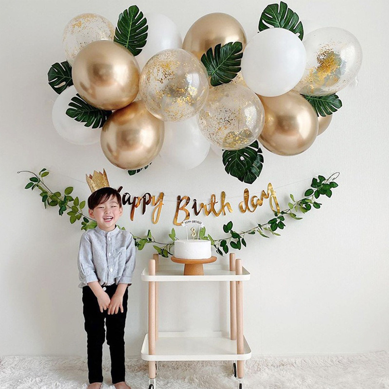 Forest style ins style retro avocado green birthday balloon chain set children's first year party scene decoration arrangement