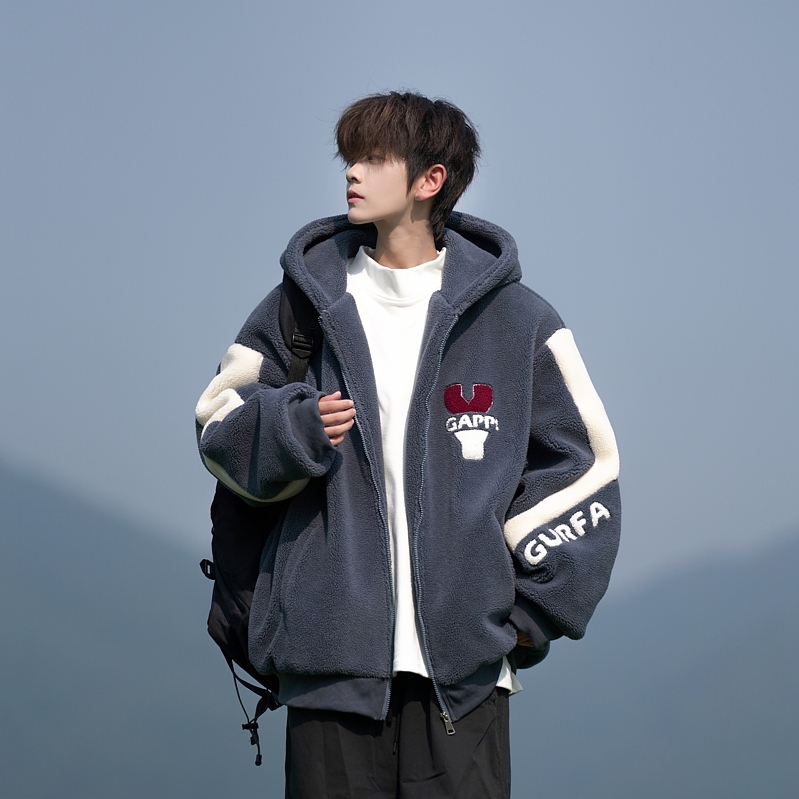 Camera film large size loose cotton coat hooded plush lining thickened cotton coat plush