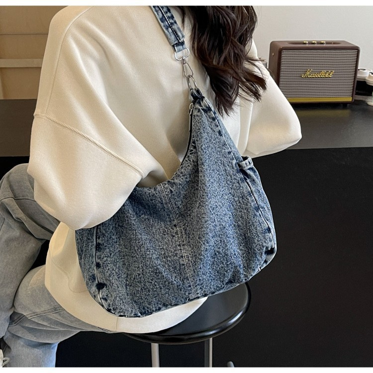 ins denim canvas bag women's cross-body new Korean version versatile large capacity student class commuting shoulder tote bag