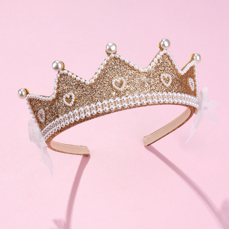 Cross-border hot selling children's hairbands Halloween Christmas light luxury sweet crown pearl love high-end fabric hair accessories