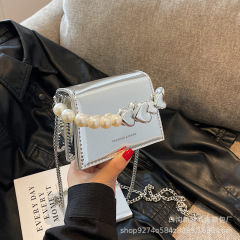 Pearl design small bag women's bag new summer laser small square bag fashion chain crossbody bag shoulder bag