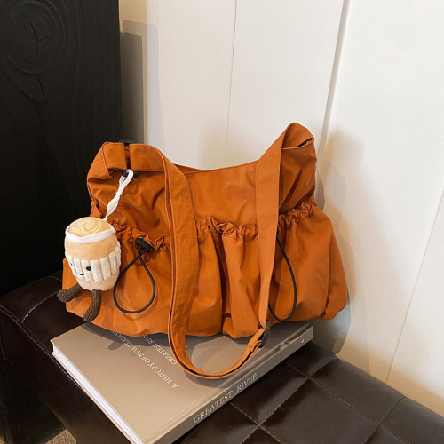 Work style crossbody bag women's trendy brand ins solid color simple drawstring bucket bag large capacity student casual shoulder bag