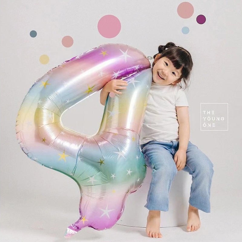 First birthday star gradient aluminum film digital balloon baby photo background layout picnic outdoor scene decoration