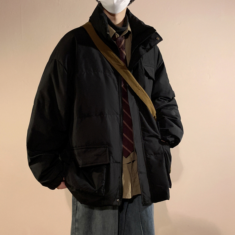 White duck down down jacket men's warm Hong Kong style stand collar large size work jacket
