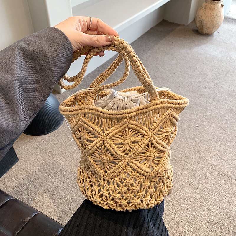 Summer knitted bag for women 2024 new fashion versatile bucket bag trendy casual crossbody bag hollow beach bag