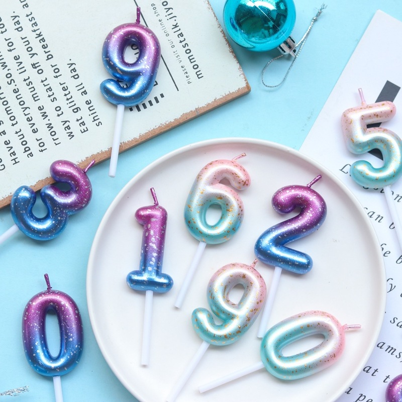 Wholesale Korean ins style galaxy starry sky gradient digital candle birthday party dress pink blue purple dessert decoration