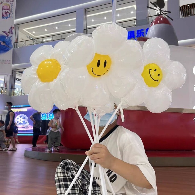 New Year's Day Daisy Smiley Balloon with Rod Kindergarten Birthday Photoshoot Children's First Birthday Arrangement Picnic Decoration