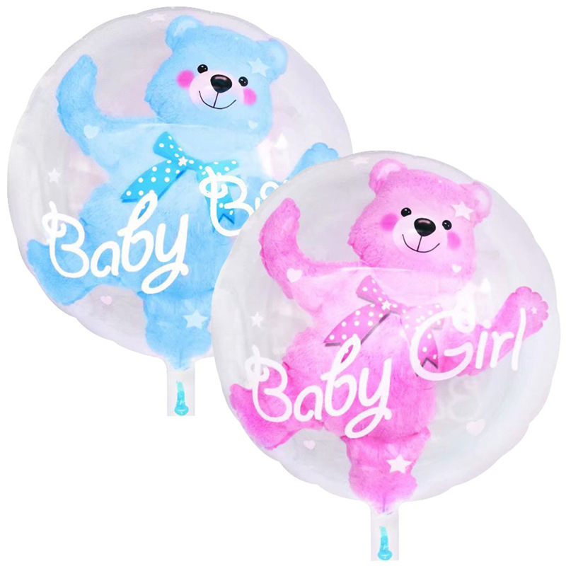 24-inch Ball-in-Ball Bear Baby Bobo Ball Bubble Ball Bow Tie Bear Balloon Set Small Ball Party Decorative Aluminum Foil Ball