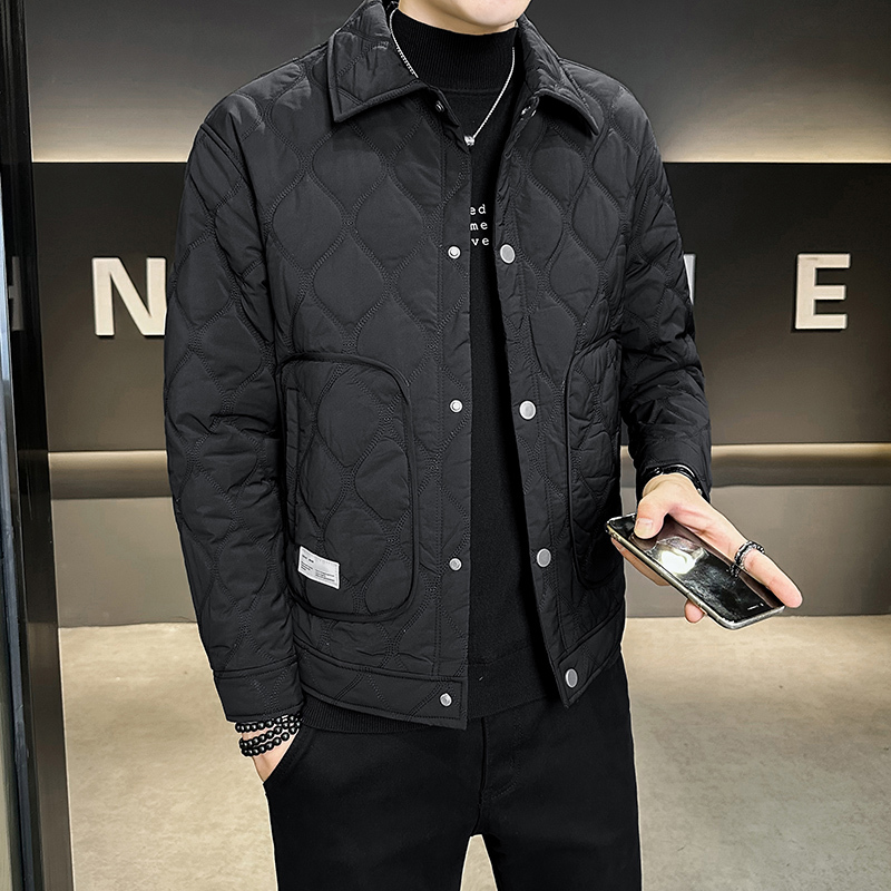 Men's autumn and winter lightweight slim-fit cotton jacket cotton jacket with cotton lapel -