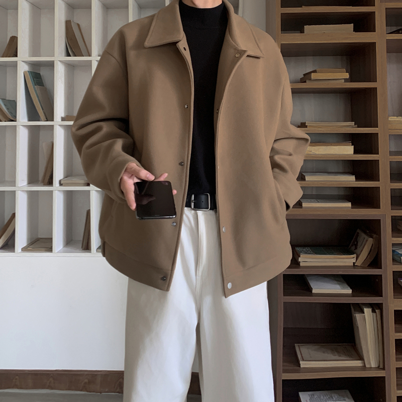 Woolen coat men's winter thickened retro trendy brand Korean niche woolen jacket