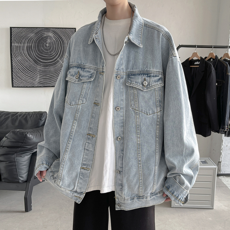 American high street denim jacket, washed loose and handsome top, casual workwear trendy brand for couples