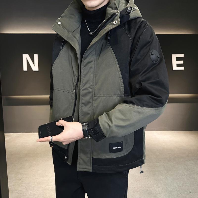 Winter spliced ​​workwear jacket down jacket for men with hood
