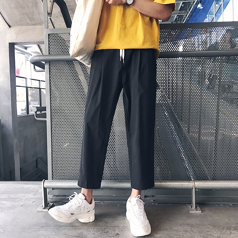 @Autumn~Hong Kong style classic solid color versatile nine-point pants loose casual trousers