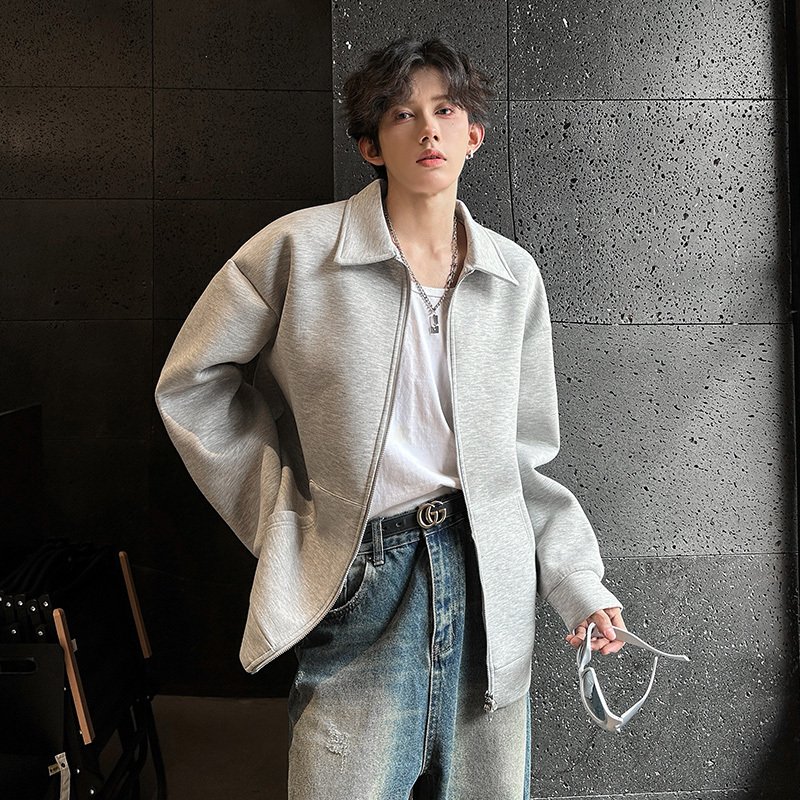 KT1009`Loose minimalist style lapel sweatshirt men's and women's cardigan P68