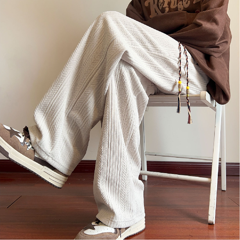 Velvet wheat stripe straight-leg pants for autumn and winter students Korean style loose wide-leg trousers