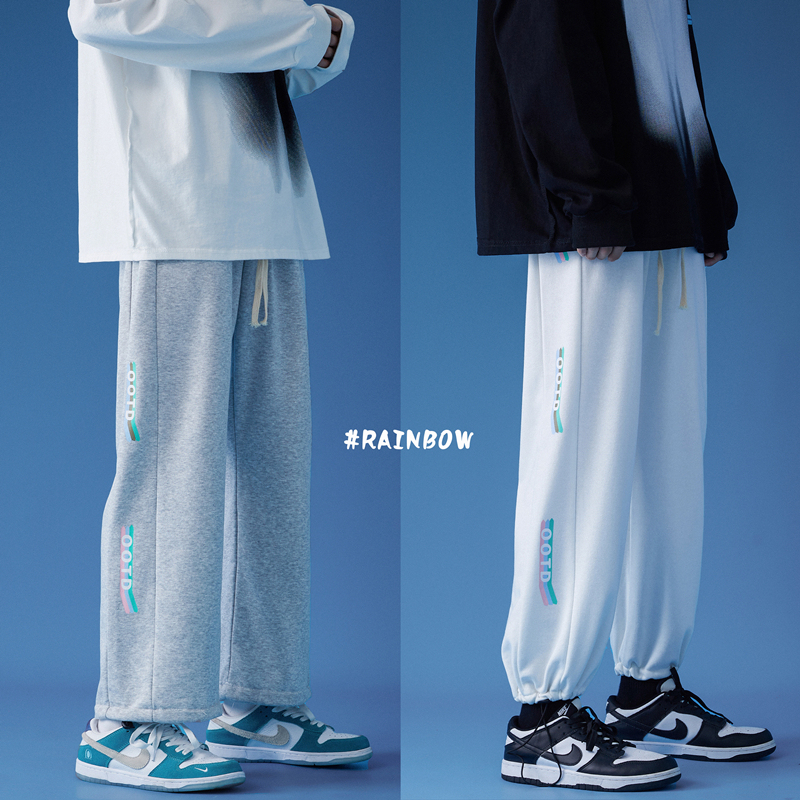 Autumn loose and versatile straight drawstring printed casual sweatpants