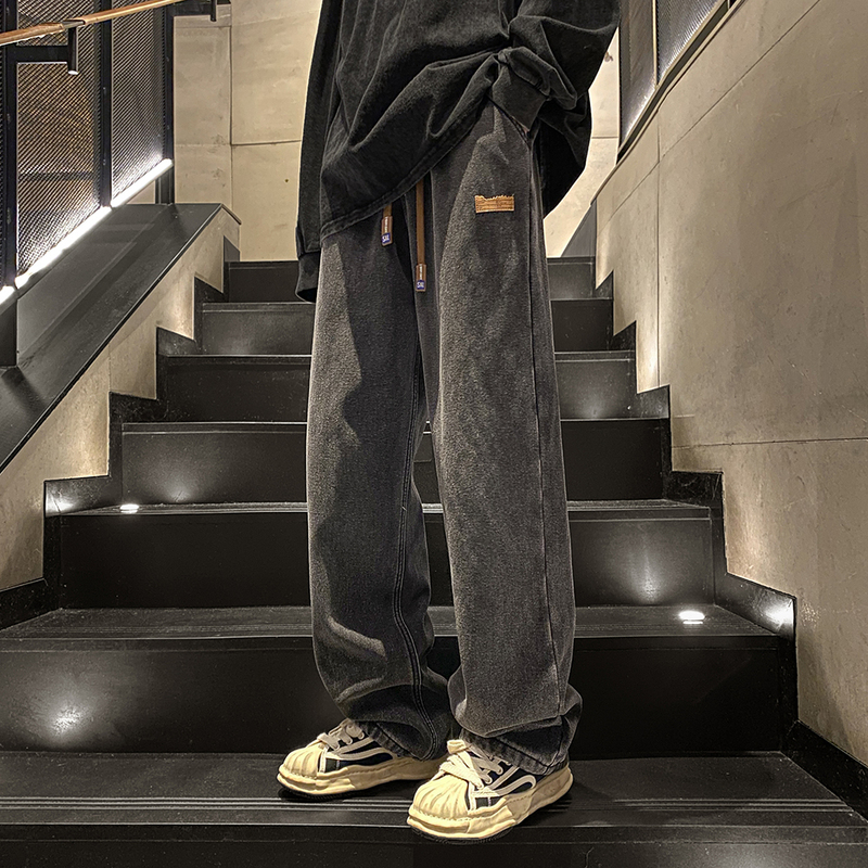 American retro jeans men's autumn and winter ins fashion brand large size loose casual retro straight pants