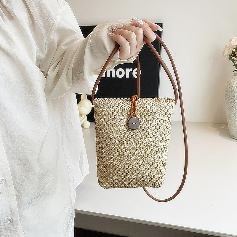 Summer rainbow color straw mini bag for women 2024 new niche style woven single shoulder crossbody mobile phone bag