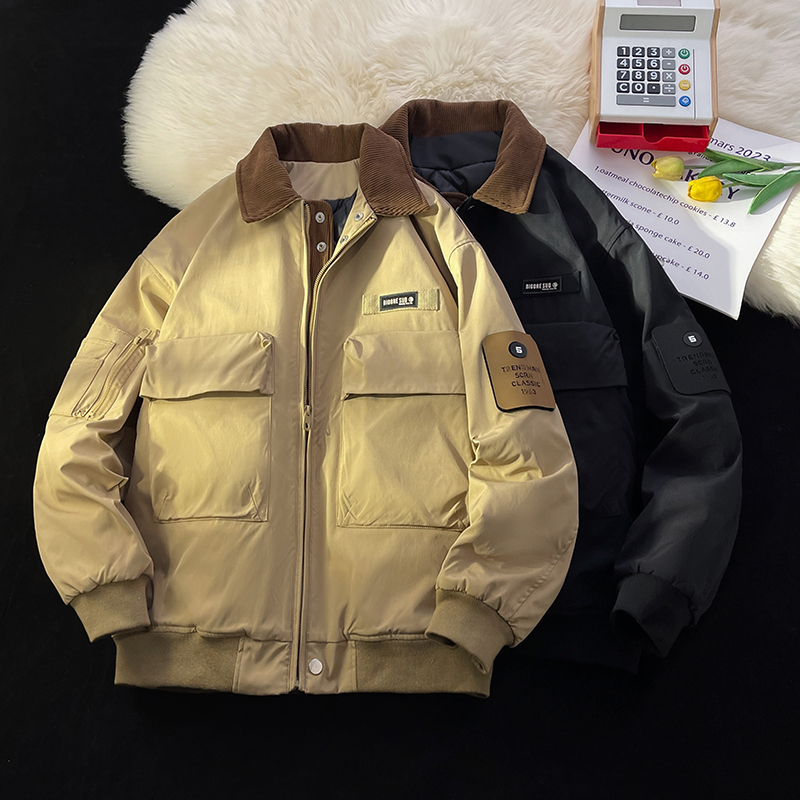 Winter Japanese style lapel bomber jacket workwear cotton coat thickened