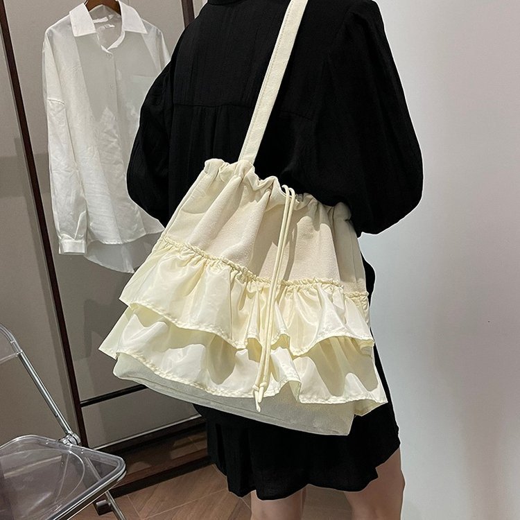 Lazy style thin skirt bag summer women's large capacity canvas bag niche shoulder bag pleated skirt handbag