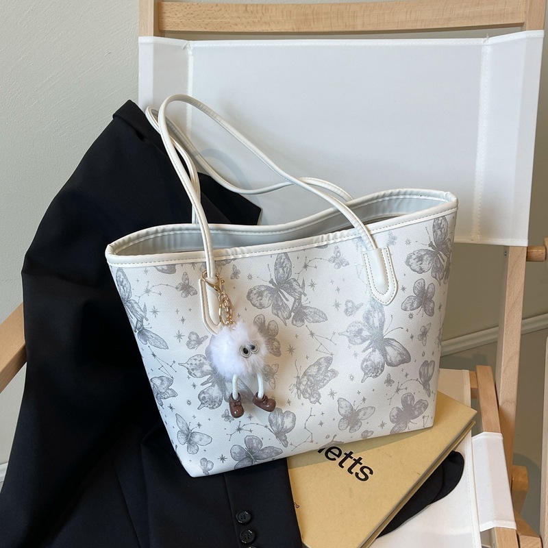 Commuting Large Capacity Bag Women's 2024 New Casual College Student Shoulder Bag Trendy Fashion Printed Handheld Tote Bag