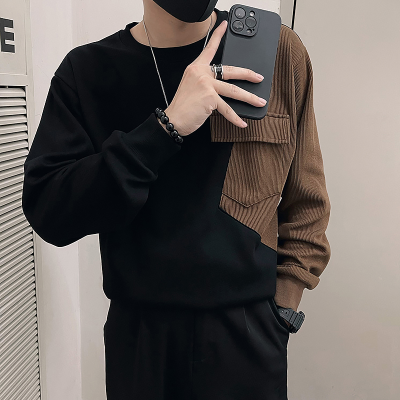 Autumn high-end outfit with contrasting color design, trendy brand men's sweatshirt for social guys