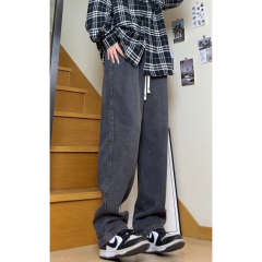 Bajia Scimitar Loose American Starry Sky Pattern Trendy Casual Pants Washed Jeans for Men