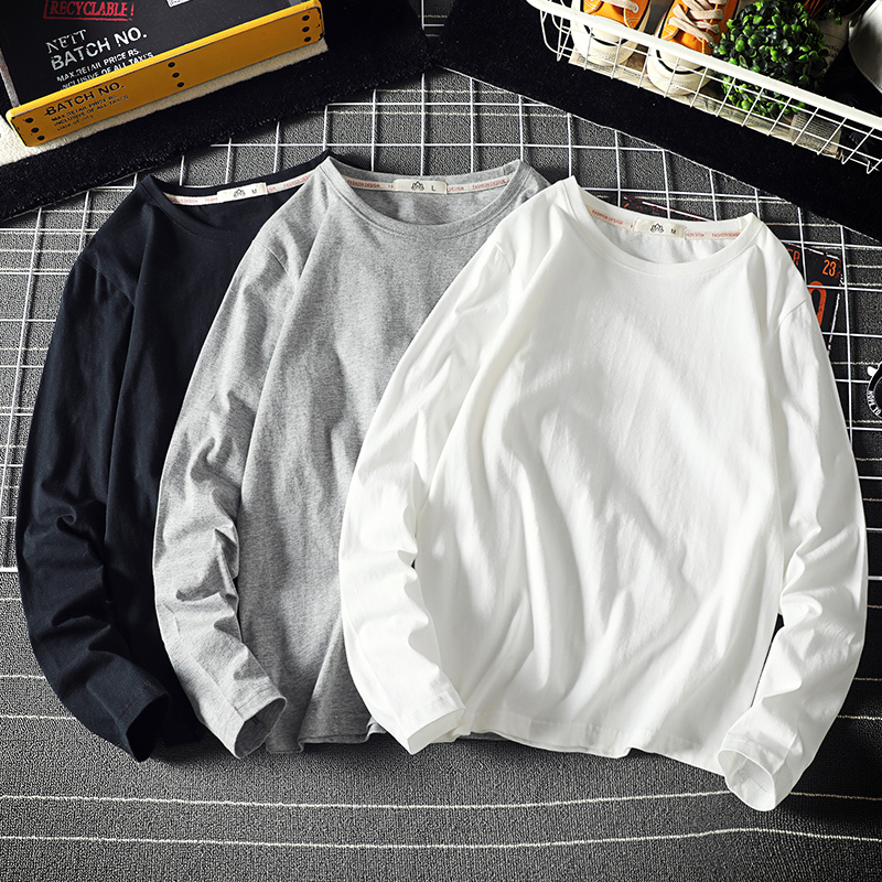 Solid color pure cotton basic long-sleeved T-shirt plus fat plus size fat men's bottoming shirt