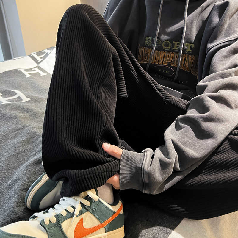 Autumn casual trousers straight leg sports pants corduroy trousers plus velvet