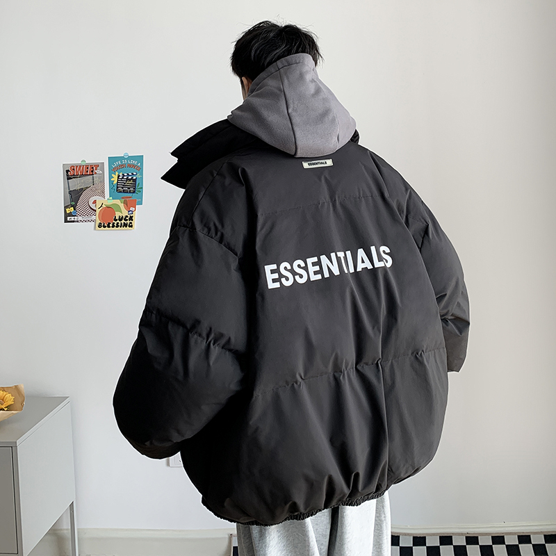 New Hong Kong style ESS letter loose large size versatile casual plus velvet thickened high street cotton coat