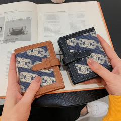 Women's short wallet new canvas retro canvas wallet multi-card slot card holder drawstring thin coin purse