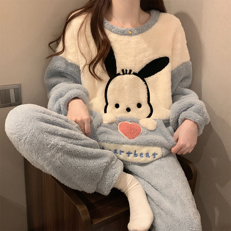 Thickened Coral Fleece Pajamas for Women Spring, Autumn and Winter Cute Cartoon 2024 New Flannel Home Clothes Set