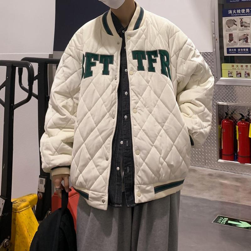 Baseball uniform cotton coat men's winter trendy brand cotton clothing Hong Kong style ins diamond check jacket