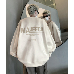 Beige lettered suede crew neck sweatshirt