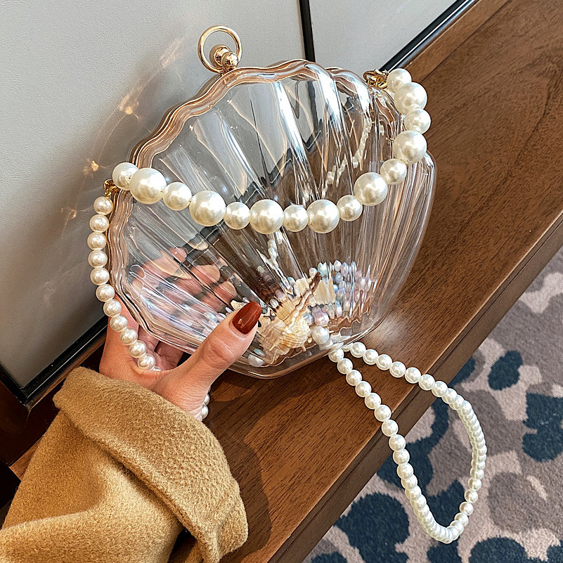 Bags for women, new trendy transparent shell bag, box bag, stylish pearl women's crossbody shoulder bag, retro texture