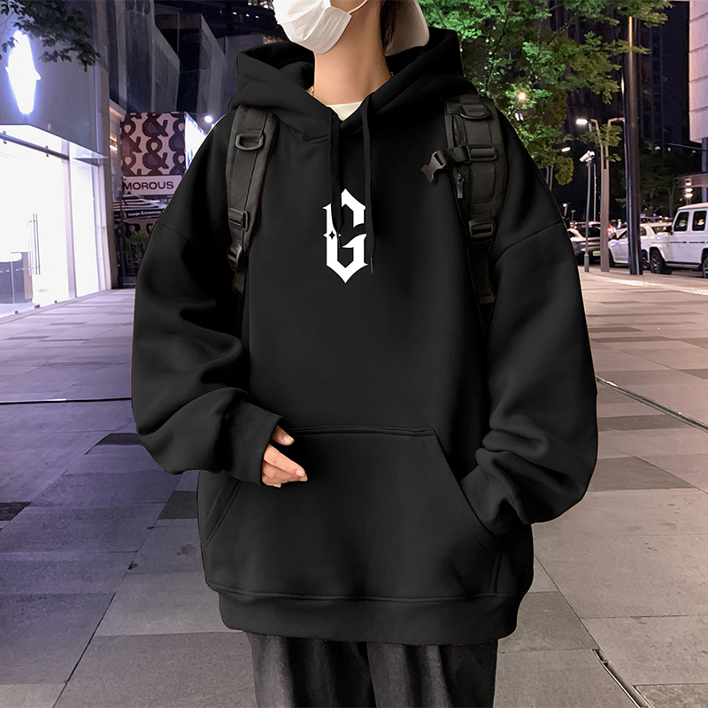 Autumn and winter pure cotton hooded sweatshirt loose Hong Kong style couple hoodie Hong Kong style pullover top