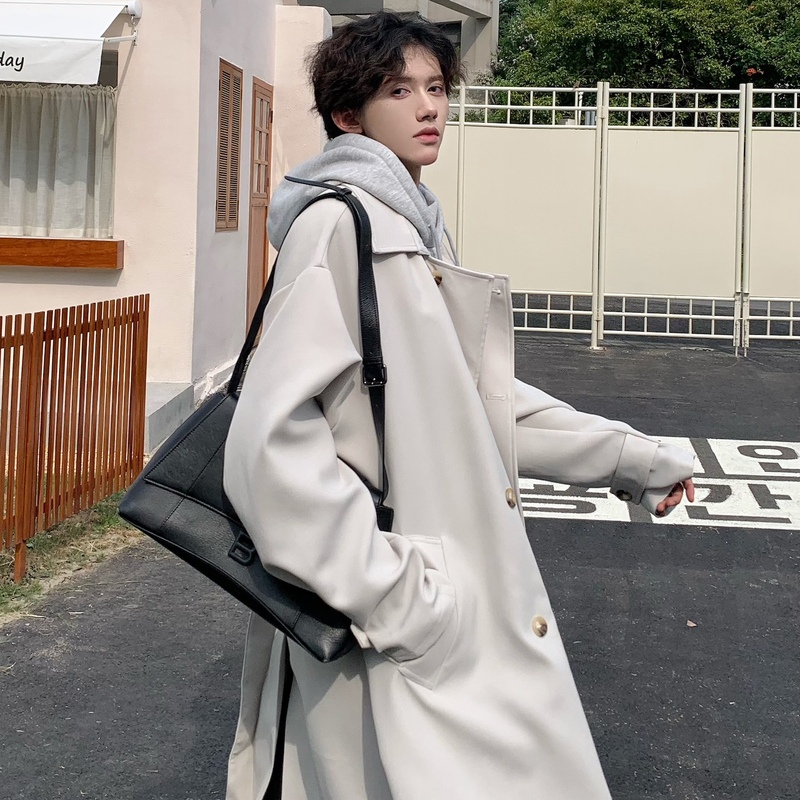 Autumn and winter new style splicing fake two-piece long windbreaker jacket fashion jacket Korean style