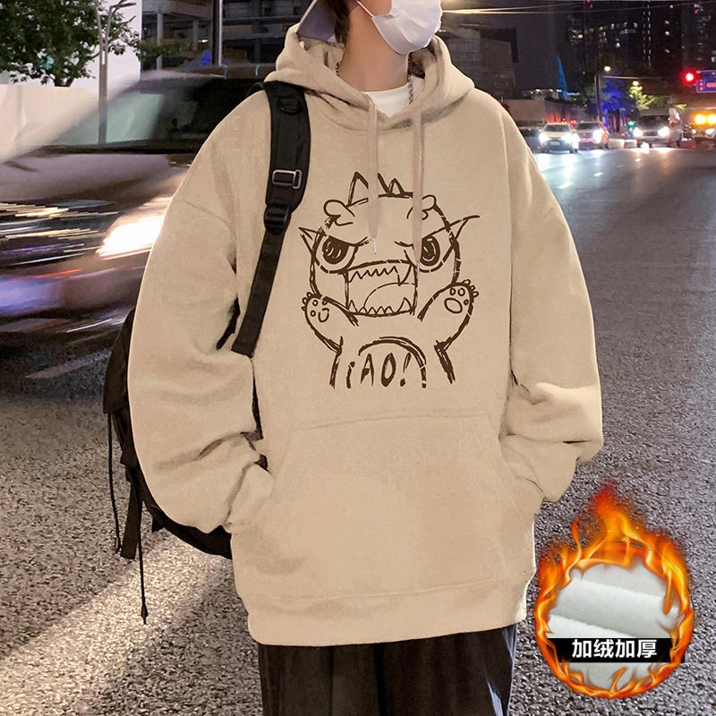 Autumn and winter 100% cotton composite fabric little devil printed high-quality hooded sweatshirt