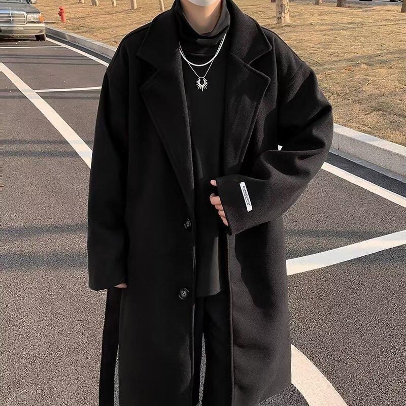Winter British style woolen coat men's trendy brand over-the-knee windbreaker mid-length woolen windbreaker trend