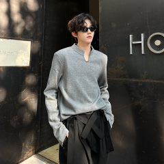 Small v-neck waffle casual knitted long-sleeved T-shirt base layer with outstanding old money style design